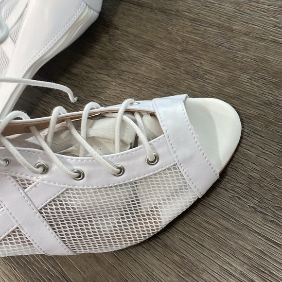 NWT BURJU Xiomara Open Toe Cross Design Fishnet Mesh Ankle Boots | White 12 - Picture 8 of 11